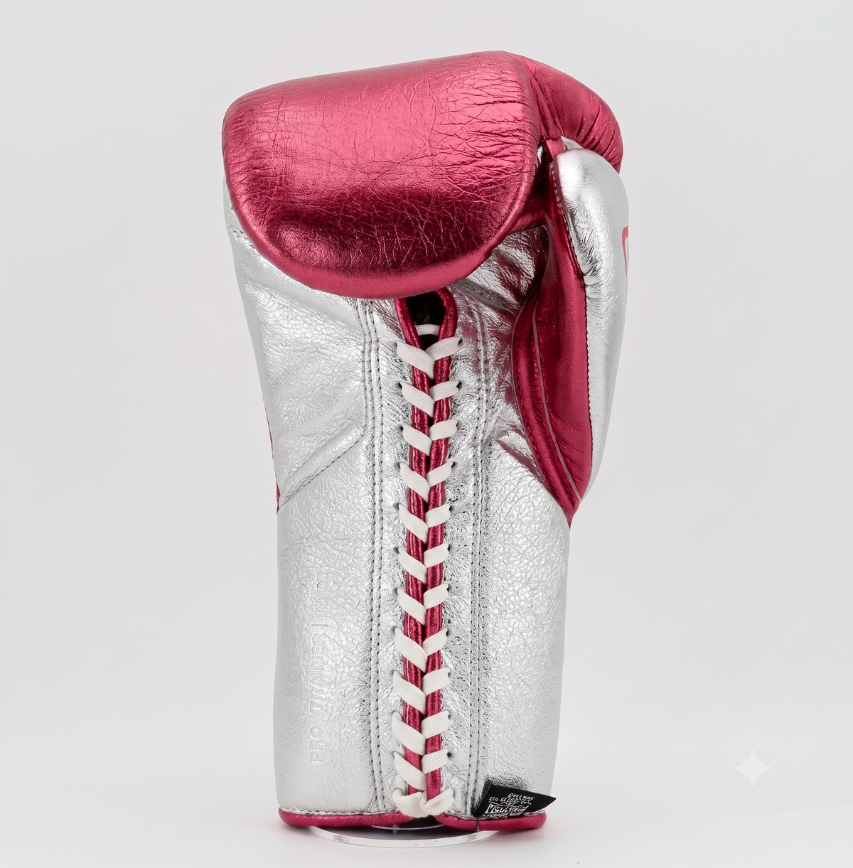 Pink and silver womens boxing gloves side profile
