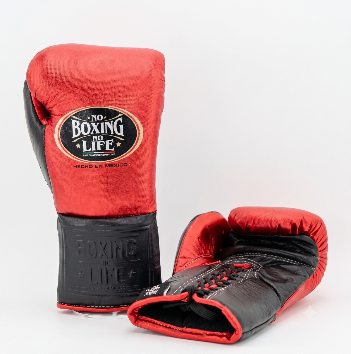 Red and black leather boxing gloves front view, 8oz to 16oz pro training gloves