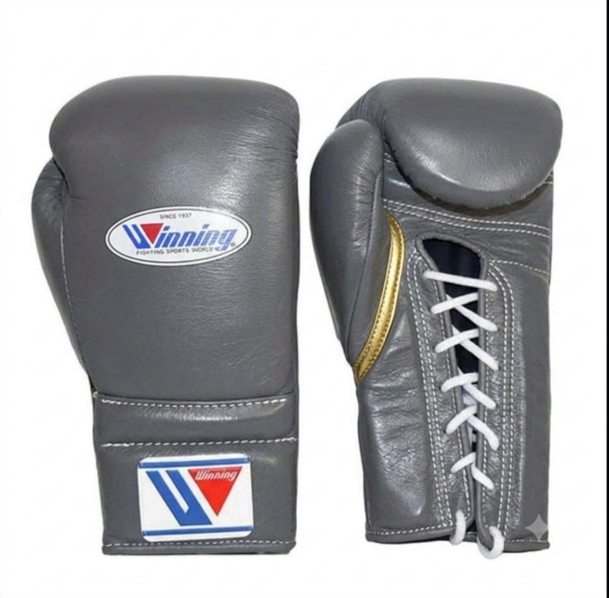 Winning boxing gloves in gray and black genuine leather, Lace-Up or Velcro