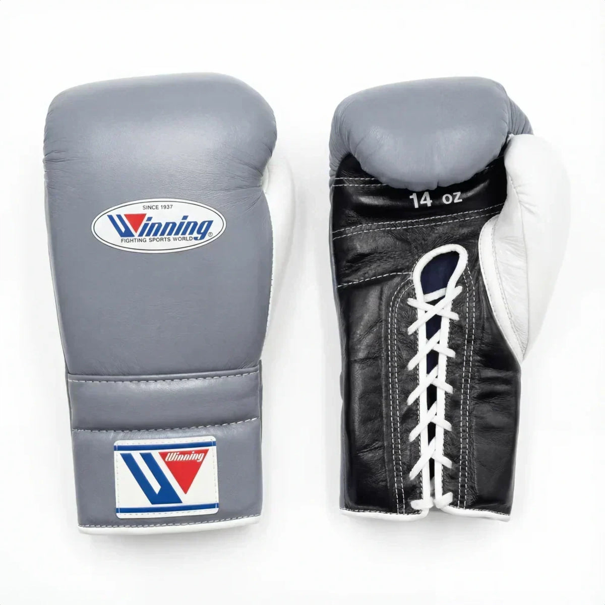 Winning boxing gloves in gray, black and white genuine leather, Lace-Up or Velcro