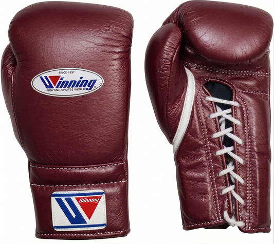 Winning boxing gloves in maroon genuine leather, Lace-Up or Velcro