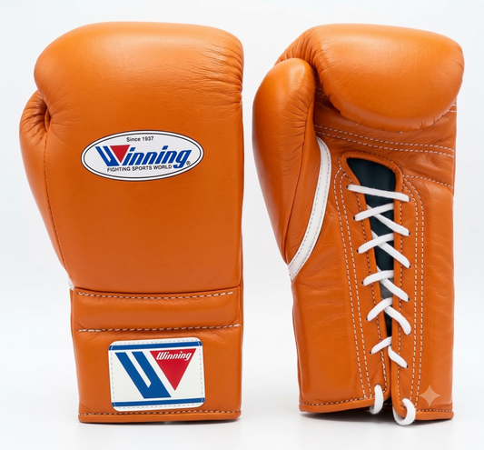 Winning boxing gloves in orange genuine leather, Lace-Up or Velcro
