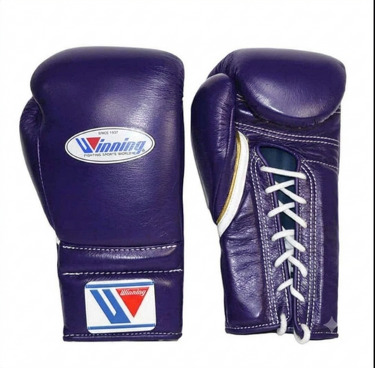 Winning boxing gloves in purple genuine leather, Lace-Up or Velcro