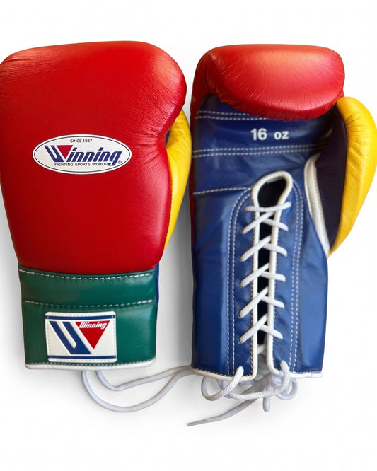 Multicolor Winning boxing gloves in red, blue, green and yellow leather, Lace-Up or Velcro