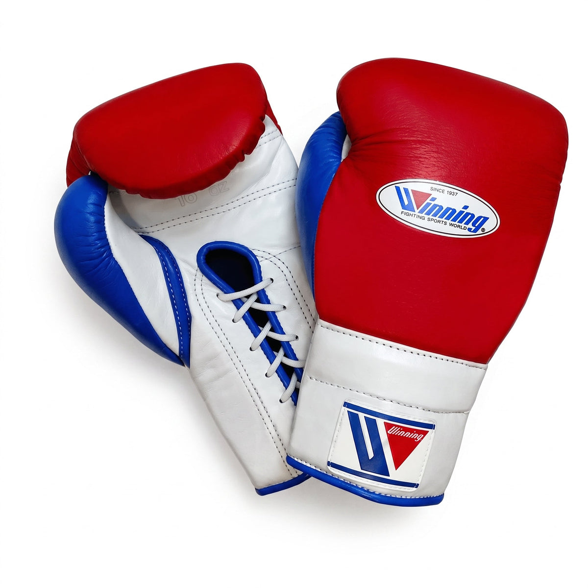 Winning boxing gloves in red leather with white and blue accents, Lace-Up or Velcro