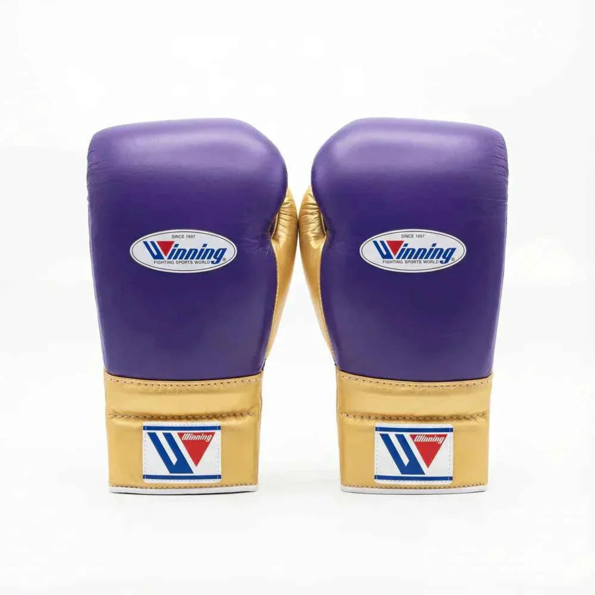 Winning boxing gloves in royal purple leather with gold trim, Lace-Up or Velcro
