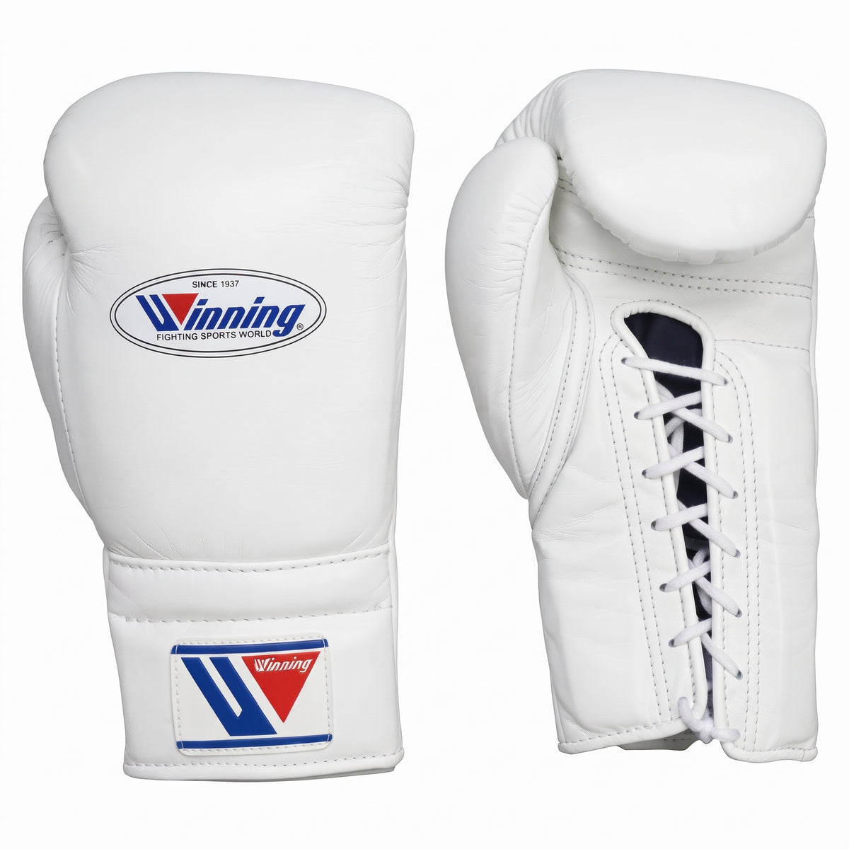 Winning boxing gloves in white genuine leather, Lace-Up or Velcro