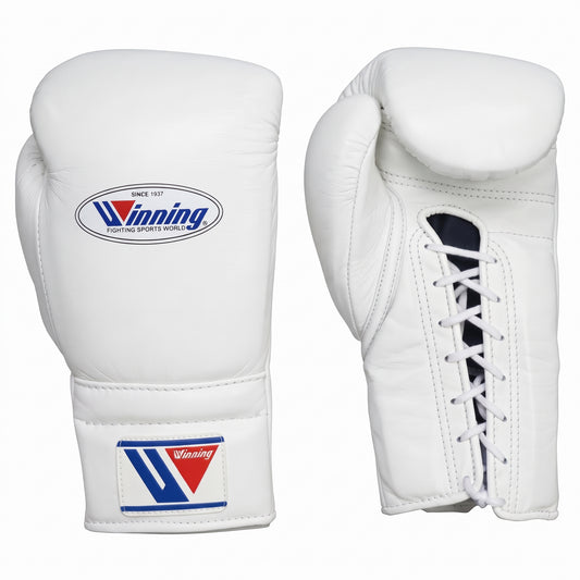 Winning boxing gloves in white genuine leather, Lace-Up or Velcro