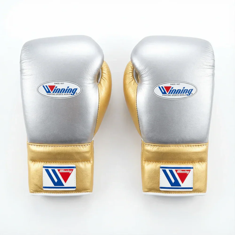 Authentic Metallic Silver and Gold Winning MS-600 professional boxing gloves handcrafted in Japan with premium leather.